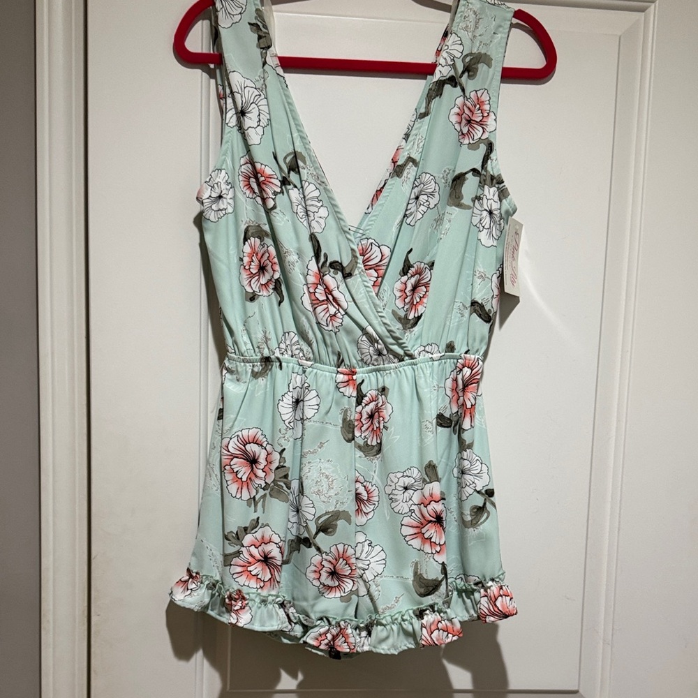 Pink Lily Mint Floral Romper